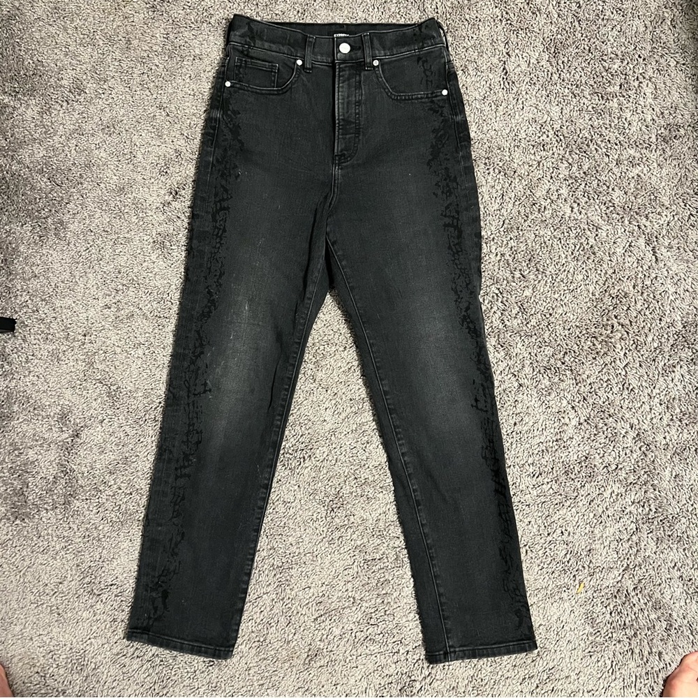 Express Denim Slim Ankle Super High Rise 3R black jeans